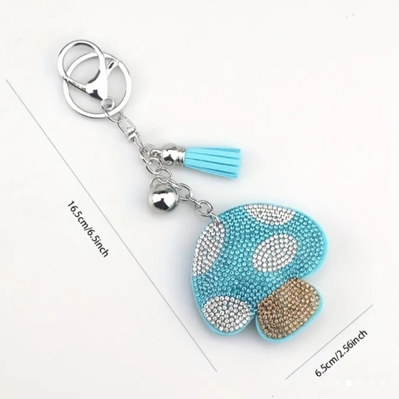 🍄 Mushroom Crystal Rhinestone Keychain Bag Charm With Red Tassel - Picture 13 of 13